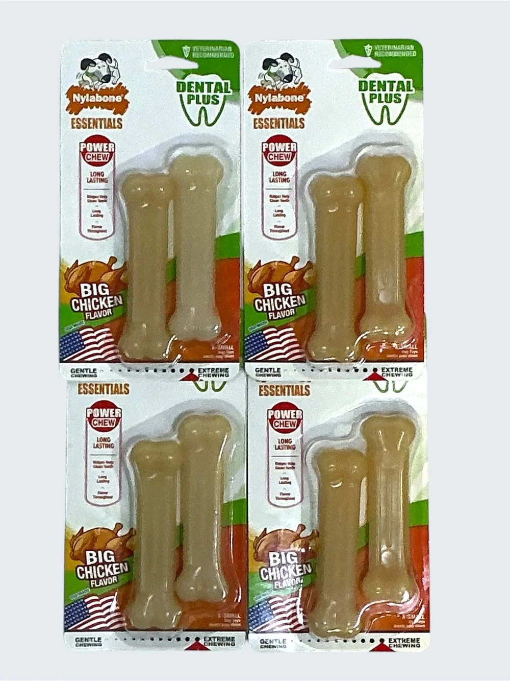 Nylabone Dog Dental Essentials Power Chew Toys Made In USA Chicken Flavor 4 PC
